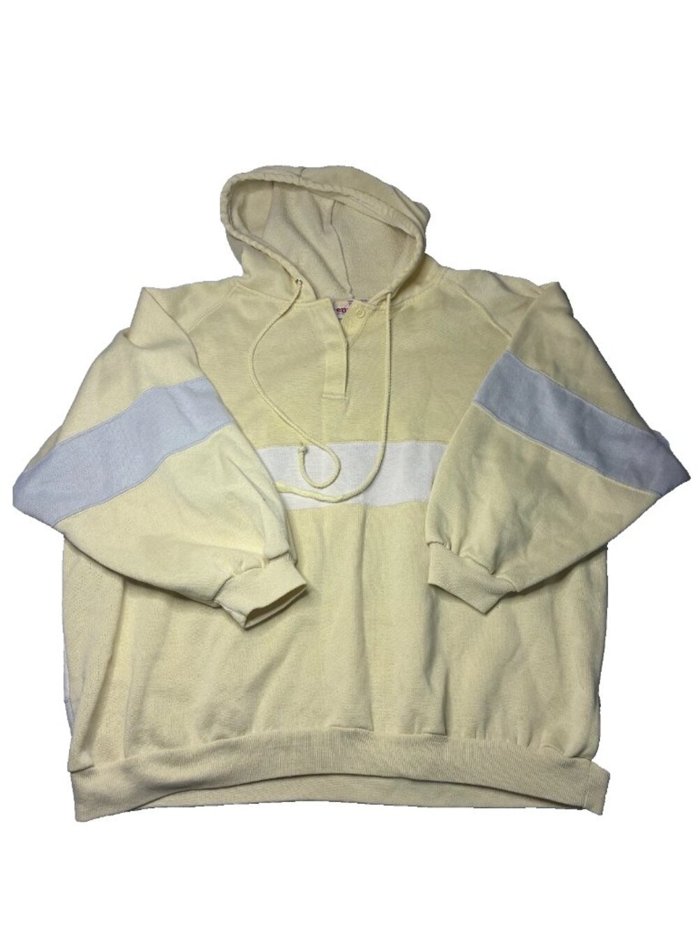 Vtg 80s ENERGIE Bi Currants Yellow Terry Cloth Hoodie Butter L